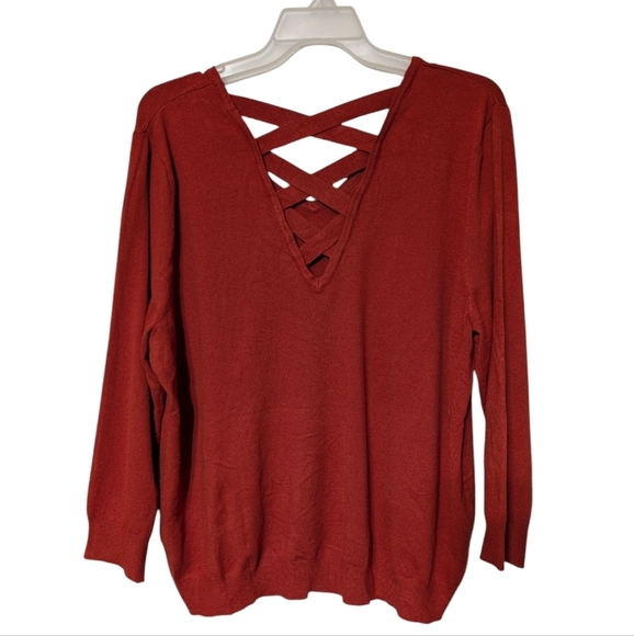 Love Ellie Rustic Orange V-Neck Sweater Crisscross Back Detail Size 3X NWOT - Picture 2 of 7